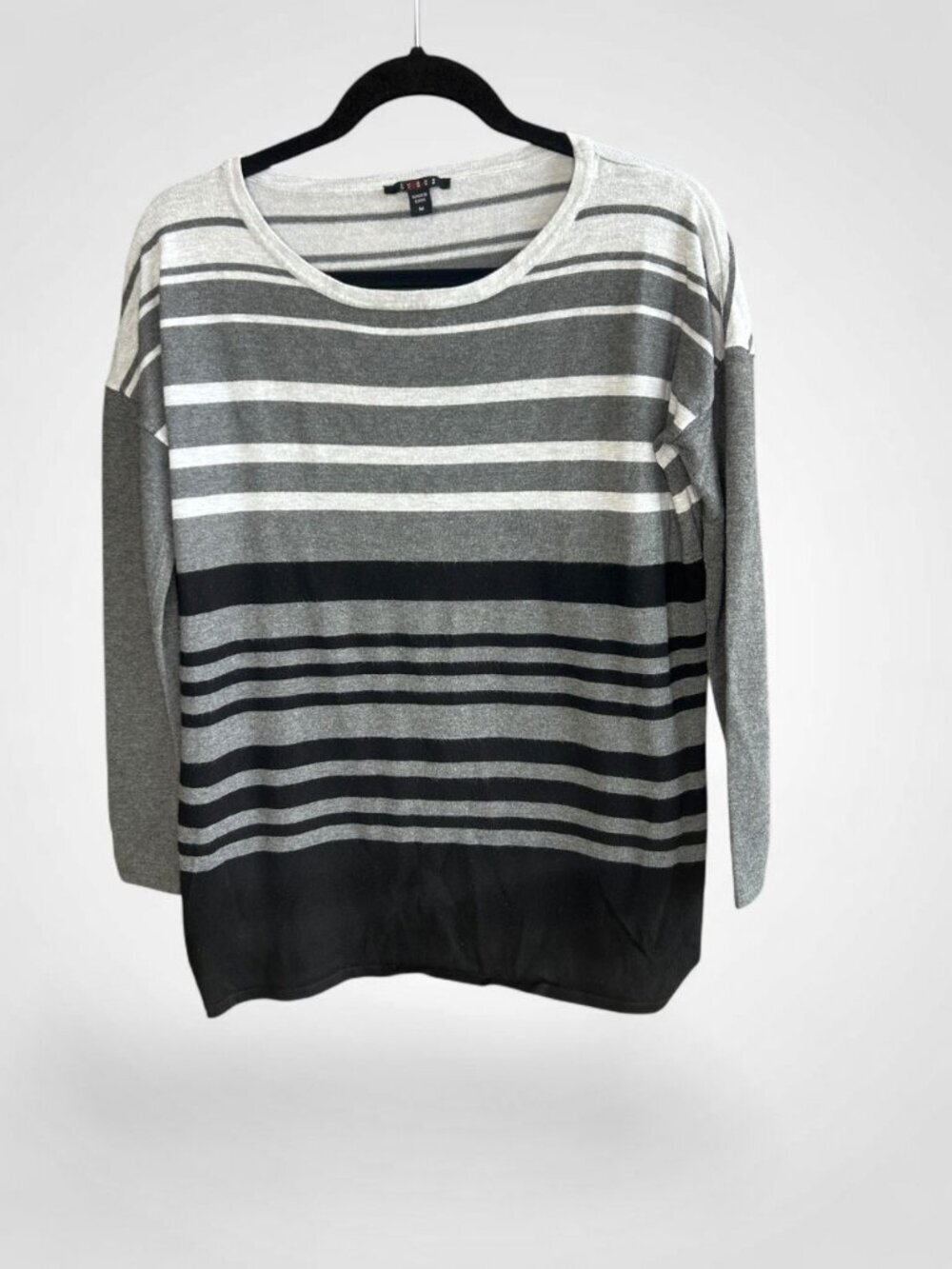 Cyrus Sweater Grey Striped Long Sleeve Casual Tunic Length Size M